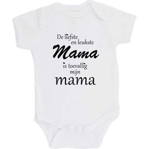 100% katoenen Romper ""De liefste en leukste Mama is toevallig mijn mama"" Moeder Moederdag Unisex Katoen Wit/zwart 68/74
