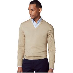 Hackett Merino Silk V-hals Sweater Beige S Man