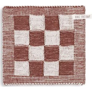 Knit Factory Gebreide Pannenlap Block - Pannenlappen gemaakt van 50% katoen & 50% acryl - Blokken motief - Traditionele look - 1 stuk - Ecru/Roest - 23x23 cm