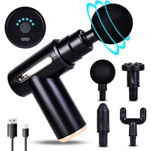 Massagepistool mini spiermassageapparaat met 6 snelheden - draagbaar en stil - USB C laadaansluiting - 4 massagekoppen Massage Gun