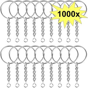 Fako Bijoux® - Sleutelringen Met Ketting - Sleutelhanger Ringen - Splitringen Met Ketting - 25 mm - 1000 Stuks