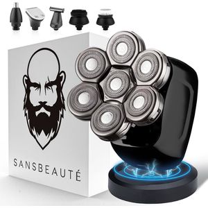 6-in-1 Scheerapparaat Mannen – Trimmer - Tondeuse - Sansbeauté® SkullSharp PRO - Electric Face & Head Shaver - Hoofd Kaal Scheren – Nat & Droog - Draadloos Opladen - Elektrisch