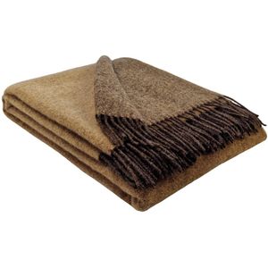 Plaids.shop® Wollen Plaid - VIENNA - Lichtbruin-Bruin (140x200cm) Deken Dubbelzijdig - 100% Wol