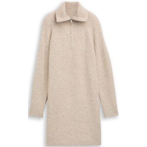 Tom Tailor Denim - Gebreide Jurk - Cosy Beige Melange - Met Structuur