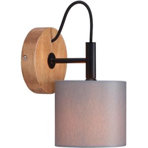 Briloner Leuchten WOOD & STYLE wandlamp - E14 max. 25W - Metaal hout stof - Zwart hout grijs