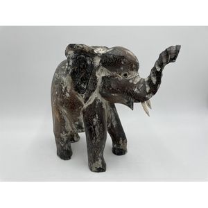 Decoratie beeld Olifant hout vintage zwart bruin 25 x 24 cm | 740711| Home Sweet Home | Stoer & Sober Landelijke Woonstijl