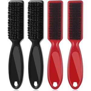 Baardborstel voor het reinigen van het haar na het knippen - Borstel voor het reinigen van de messen van de machine - Kappersborstel met nylon borstelharen (Zwart/Rood) - Set van 4