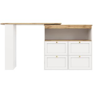 360° draaibare bar-tafel – multifunctionele opbergtafel met kruidenrek, 4 lades en open schappen – geschikt voor eetkamer/studeerkamer/woonkamer – 105 x 39 x 102 cm – wit