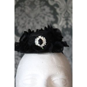 Tophat Zwart klein met kant en rozen