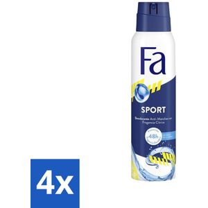Fa - Deodorant Spray - Sport - Citroen - Tegen Vlekken - 48 uur Bescherming - 150 ml - Voordeelverpakking - 4 stuks