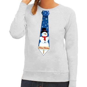 Foute kersttrui / sweater stropdas met sneeuwpop print grijs voor dames 2XL
