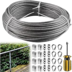 3 mm 20 m Staalkabel Roestvrijstalen Kabel PVC-Ommantelde Kit 304 Roestvrij Stalen Kabel met Aluminium Hulzen - Voor het Ophangen van objecten