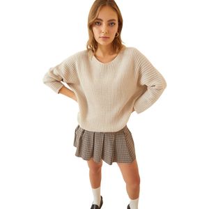 Happinessistanbul Groene Oversized Gebreide Damessweater Met V-Hals Yg00099