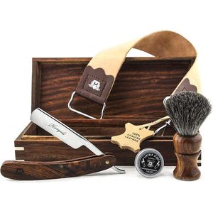 Haryali London scheerset met houten kist (scheermes, scheerkwast, strop, slijppasta), 5-delige luxe scheerset voor heren