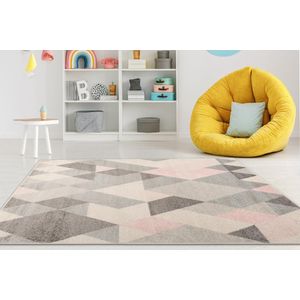 Mazovia Tapijt Grafiet Modern Figuren en Vormen - Woonkamer - Rechthoek Voeten Vloerverwarming OEKO-TEX® Certificaat - Roze Grijs - 160 x 220 cm