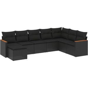 vidaXL - 8-delige - Loungeset - met - kussens - poly - rattan - zwart
