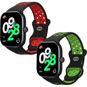 kwmobile 2x horlogebandjes geschikt voor Xiaomi Redmi Watch 4 bandje - Smartwatch bandjes van TPU - Activity tracker horloge band in zwart / rood / zwart / groen