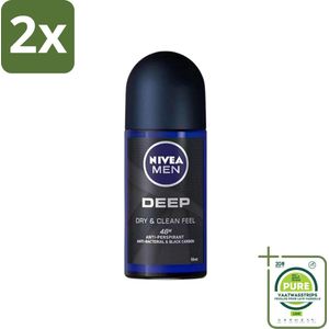 Nivea - Deo Roll-On - Men - Deep - 48 Uur Lang Werkend - 50 ml - Voordeelverpakking - 2 stuks - NIVEA MEN deodorant - Antitranspirant