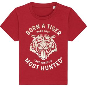 Most Hunted - baby t-shirt - tijger - rood - goud - maat 24-36 maanden