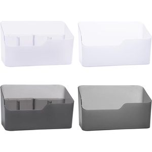 Makeup Organizers Plastic Cosmetic Storage Box with 4 Movable Interior Case Organizer - 16 x 8 x 9.5 cm (White; Grey)
