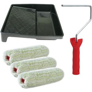 Sorex pluisvrije verfrollers schilderen set - met beugel en verfbak - 3x anti spat vacht rollers - breedte 18 cm - dikte 9 cm