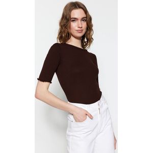 Trendyol Grijs Gemêleerde, Geribbelde, Elastische Gebreide Blouse Met Ronde Hals Twoss23Bz00025