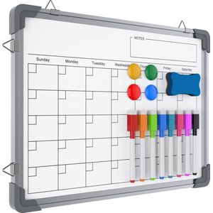 Afwisbaar Whiteboard Magnetisch Maandplan Magneetbord - Organisatie Hulpmiddel voor Thuis en Kantoor - Duurzaam Whiteboard met Magnetisch Oppervlak - Inclusief Magneten en Marker -30 x 40 cm - Wit