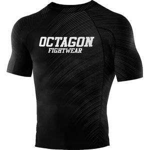 Octagon -Grappling rashguard met korte mouwen - MMA / BJJ Compressie Shirt - Blast - Zwart - Maat XL
