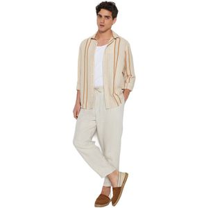 Trendyol Premium Regular Fit Zwart Gestreept Linnen Getextureerd Overhemd Tmnss23Go00056