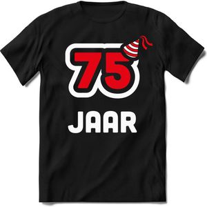 75 Jaar Feest kado T-Shirt Heren / Dames - Perfect Verjaardag Cadeau Shirt - Wit / Rood - Maat 7XL
