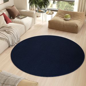 Tapiso Nizza Rond Vloerkleed Navy Antislip Waasbaar Laagpolig Tapijt Kleed Maat- 120x120