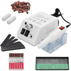 Elektrische Nagelvijl Set - Nagelfrees - Elektrische Manicure en Pedicure set - 20000 RPM PRO Desktop - 6x standaard schuurkappen - Links- en rechts draaiend - Wit - voor Manicure & Pedicure - Pedicureset
