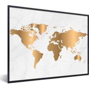 Fotolijst incl. Poster - Wereldkaart - Goud - Marmerlook - Luxe - Design - 80x60 cm - Posterlijst