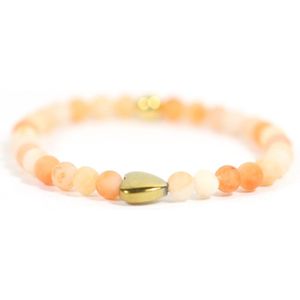 Dames armband aventurijn oranje 4mm Goud RVS hart - 17,5 cm Heaven Eleven