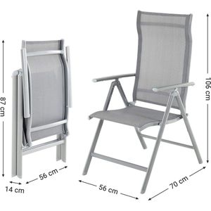 Rootz Betonville Tuinstoelen - Set Van 4 - Klapstoelen - Buitenstoelen - Aluminium Frame - Verstelbare Rugleuning - Grijs/Zwart
