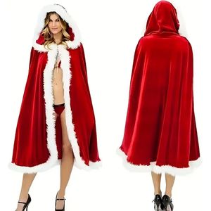 kerst kostuum mantel cape rood wit bont muts lang dames goedkoop sexy rollenspel warm
