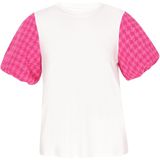 Usha - Blouseshirt - Pink/Wit - Pofmouwen - Normale Pasvorm