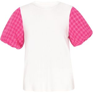 Usha - Blouseshirt - Pink/Wit - Pofmouwen - Normale Pasvorm