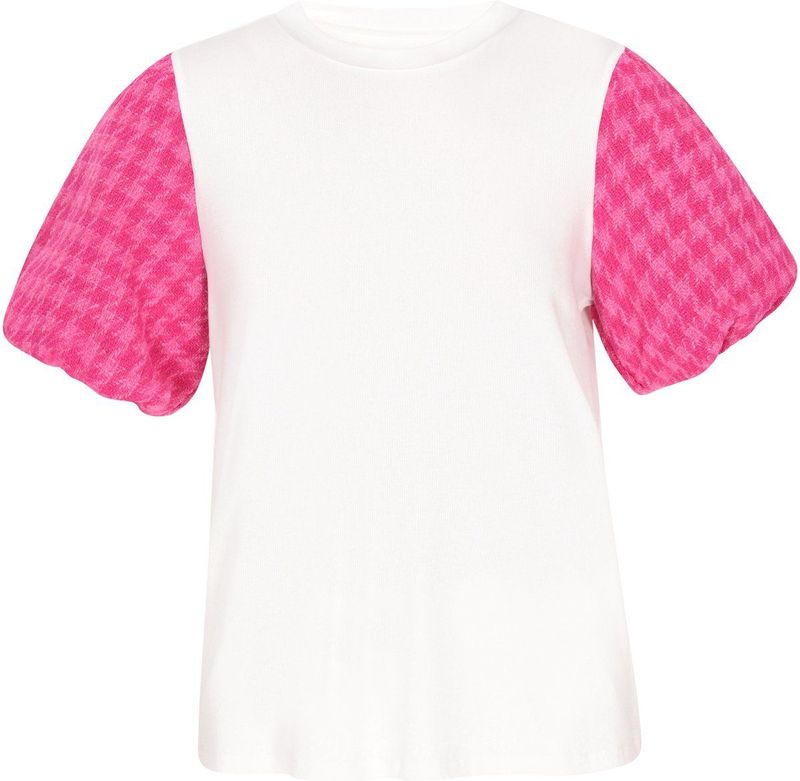 Usha - Blouseshirt - Pink/Wit - Pofmouwen - Normale Pasvorm
