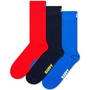 Happy Socks 3paar sokken - Heren & Dames - Maat 41-46 - Effen kleur Rood/Zwart/Blauw