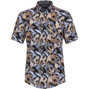 CASA MODA - Multicolor Fantasie - Overhemd - Blauw met Beige Dessin - Korte Mouw - Strijkvriendelijk