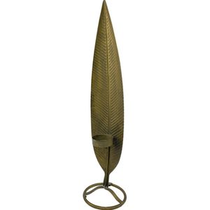 Kaarsen houder - feather | 59 cm | Landelijke kaarsen houder in de vorm van een veer | Antiek goud