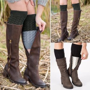 Inovra - Winterbeenwarmers voor dames | Gebreide en gehaakte been- en polswarmers | 2 paar | Meisjeslaarzen accessoires | Zwarte en witte laarzen afdekking met korte knopen