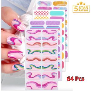 GUAPÀ® Nail Wraps Nagellak Nagelstickers | 64 Pcs Glitter Nagels | Nail Art | Nagel Folie | Diverse kleuren Nail Wrap | 4 Vellen Nagelstickers | Plaknagels | 64 Pcs Nail Wrap Nagelstickers Glitters Multi Color Nail Art