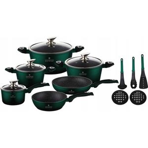 Edënbërg Green Line - 15-delige Luxe Pannenset - Groen/Zwart - Gesmeed Aluminium