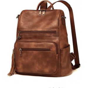 Rugzak leer dames-Waterdichte laptoptas Schoudertas voor Dames-bruin