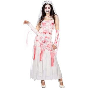 Wilbers & Wilbers - Feesten & Gelegenheden Kostuum - Vechtscheiding Zombie Bruid - Vrouw - Wit / Beige - Maat 34-36 - Halloween - Verkleedkleding