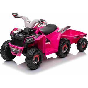 Elektrische kinderquad - Met aanhanger - 6V 7AH - Accuvoertuigen - Elektrische kinder motor - 3-7km/u - 2 tot 4 jaar - Roze