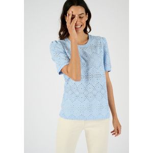 Damart - Opengewerkt T-shirt met kanteffect - Dames - Blauw - XS