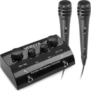 Karaoke set - Vonyx AV430B - 2x karaoke microfoon met mixer met echo effect - Maak van je stereo set een echte karaoke set! - Zwart